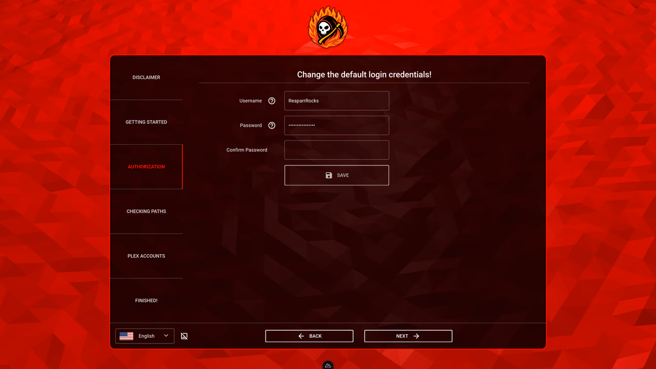Initial setup step 3 – account or authentication setup