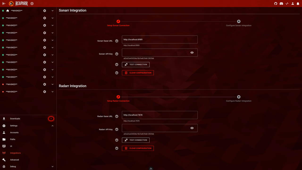 Settings – integration configuration overview
