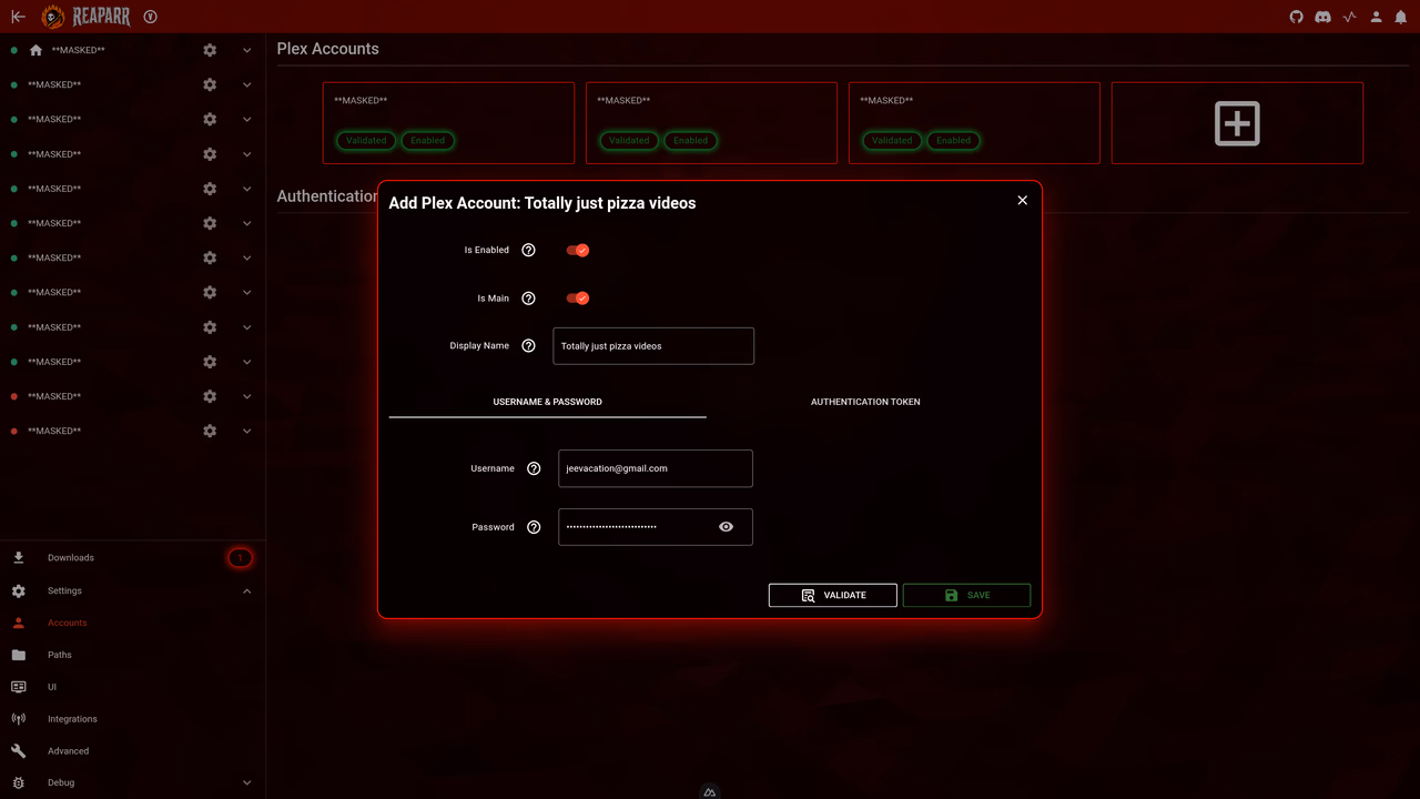 Settings – create or add new account screen